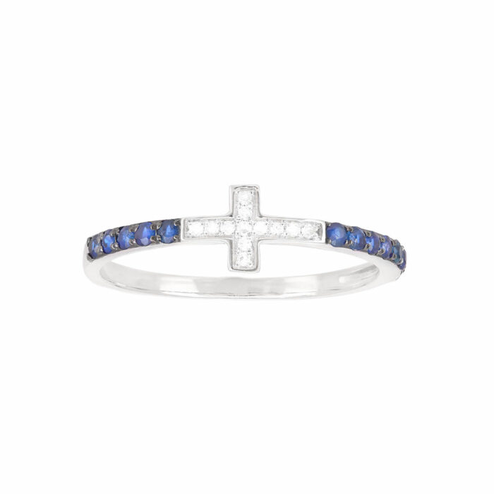 Anillo Cruz diamantes zafiro