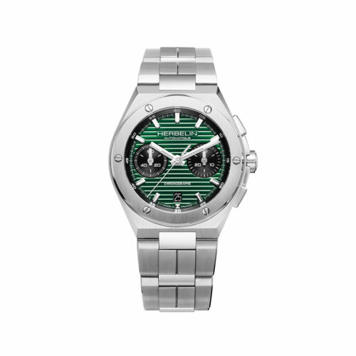 reloj de acero con esfera verde