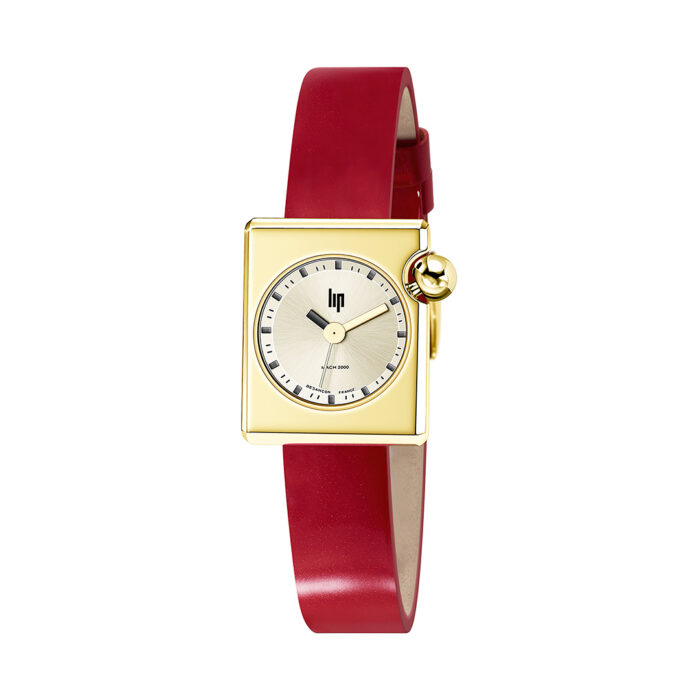 Reloj Lip Mach 2000 Mini Square Rojo Dorado 671186